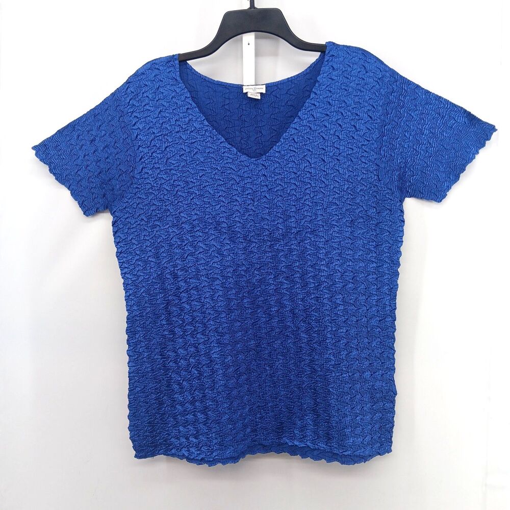 Jaclyn Smith Shirt Women Size 2XL Blue Short Sleeve V Neck Textured Blouse Top